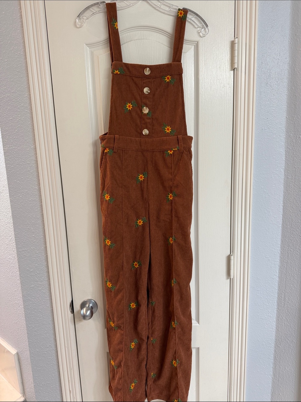 Corduroy Floral Embroidered Women’s Overalls Jeans